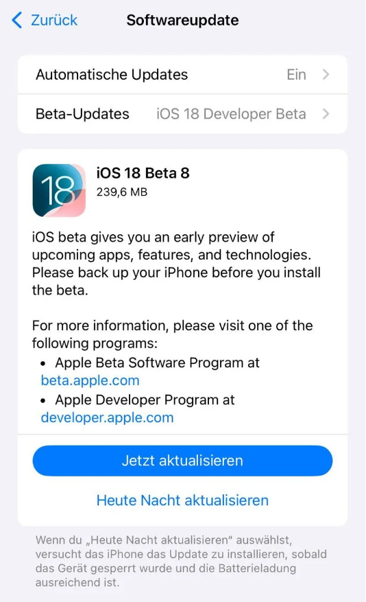 清原苹果手机维修分享苹果 iOS / iPadOS 18 开发者预览版 Beta 8 发布 